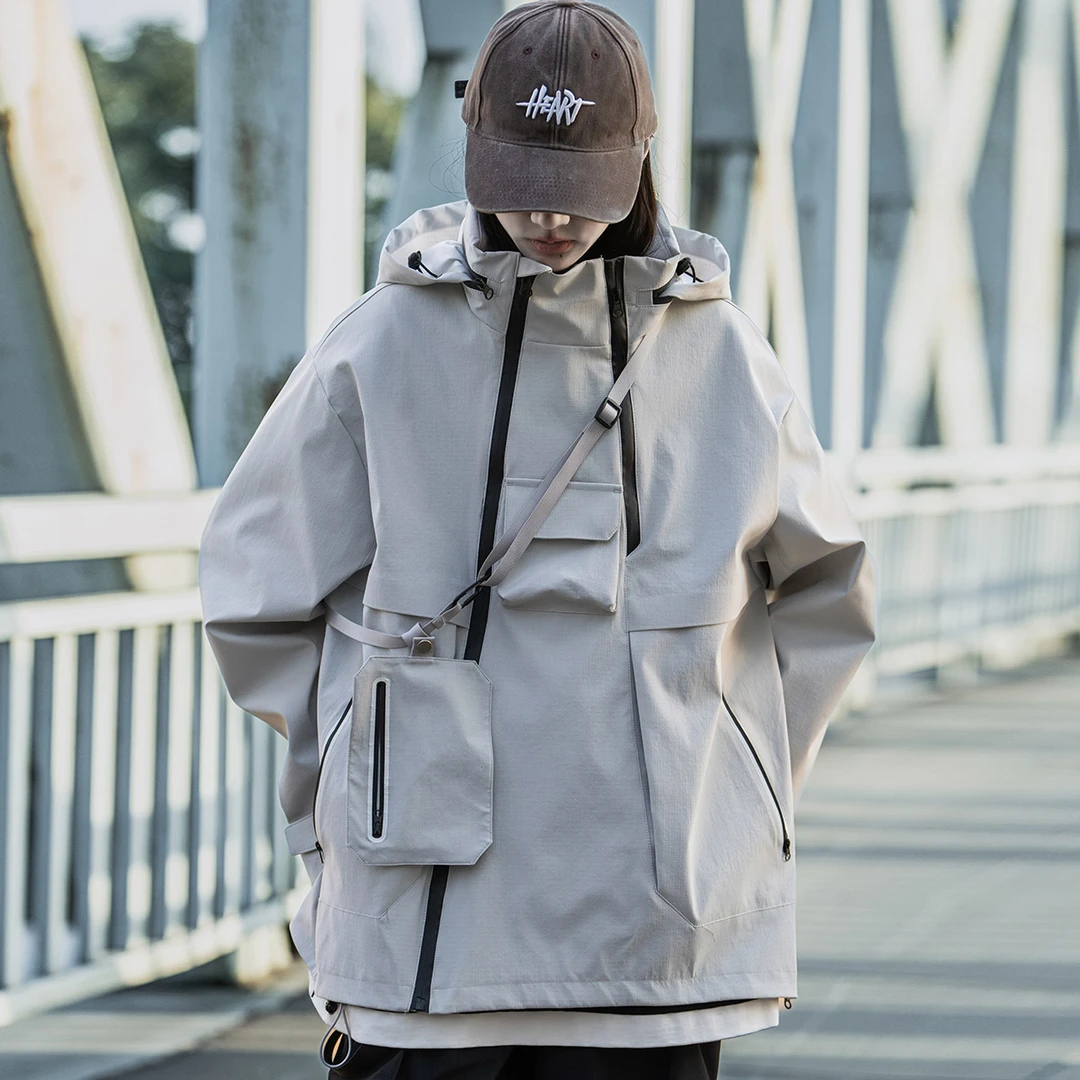 AOGZ户外冲锋夹克春秋新款美式斜拉链机能工装情侣上衣登山服外套