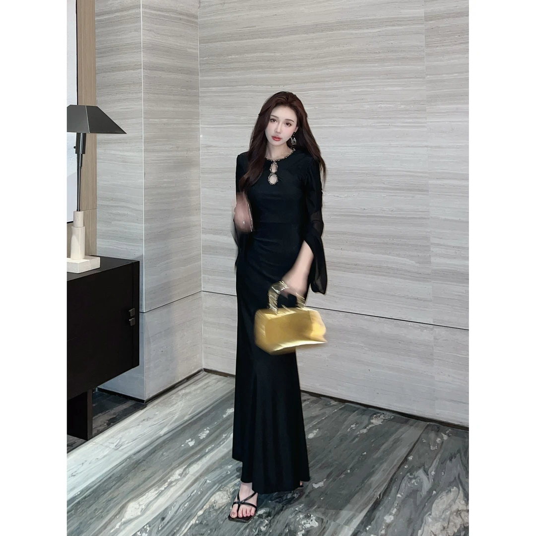 罗曼湾湾 黑色赫本风气质性感法式名媛连衣裙显瘦