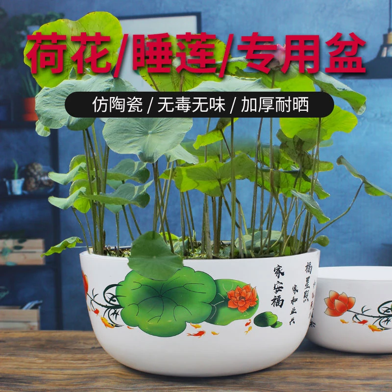 [口径46cm]树脂仿陶瓷树脂加厚无孔睡莲荷花盆加厚水培碗莲中国风