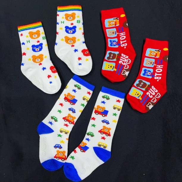 miki2025新款袜子  男女童宝宝小汽车小熊精梳棉中长筒袜子童袜