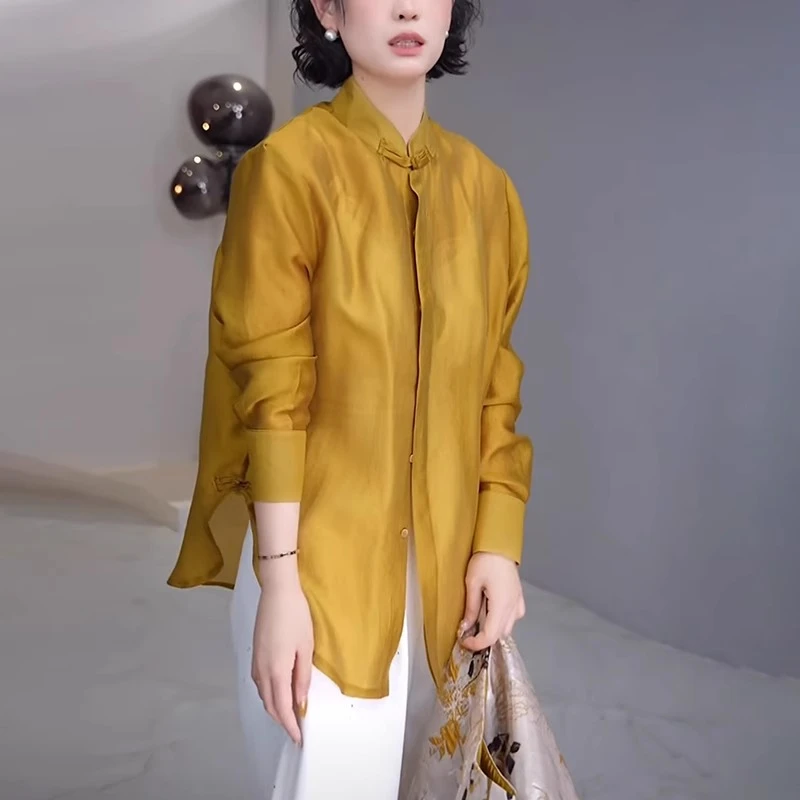 新中式衬衫女2025春季新款复古洋气减龄休闲显瘦国风盘扣立领上衣
