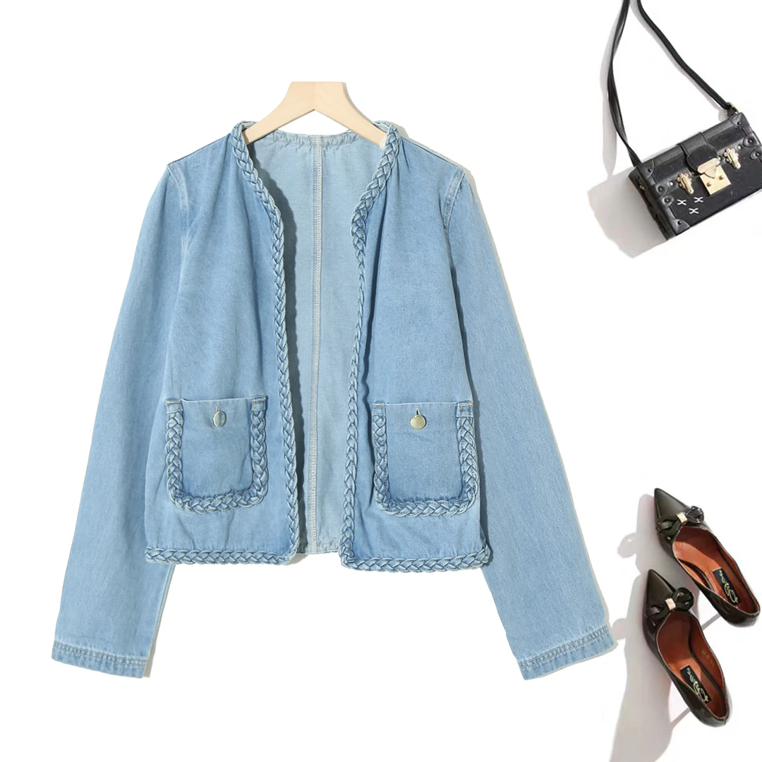 时尚复古设计感女士百搭做旧水洗舒适高颜值牛仔开衫外套2G330