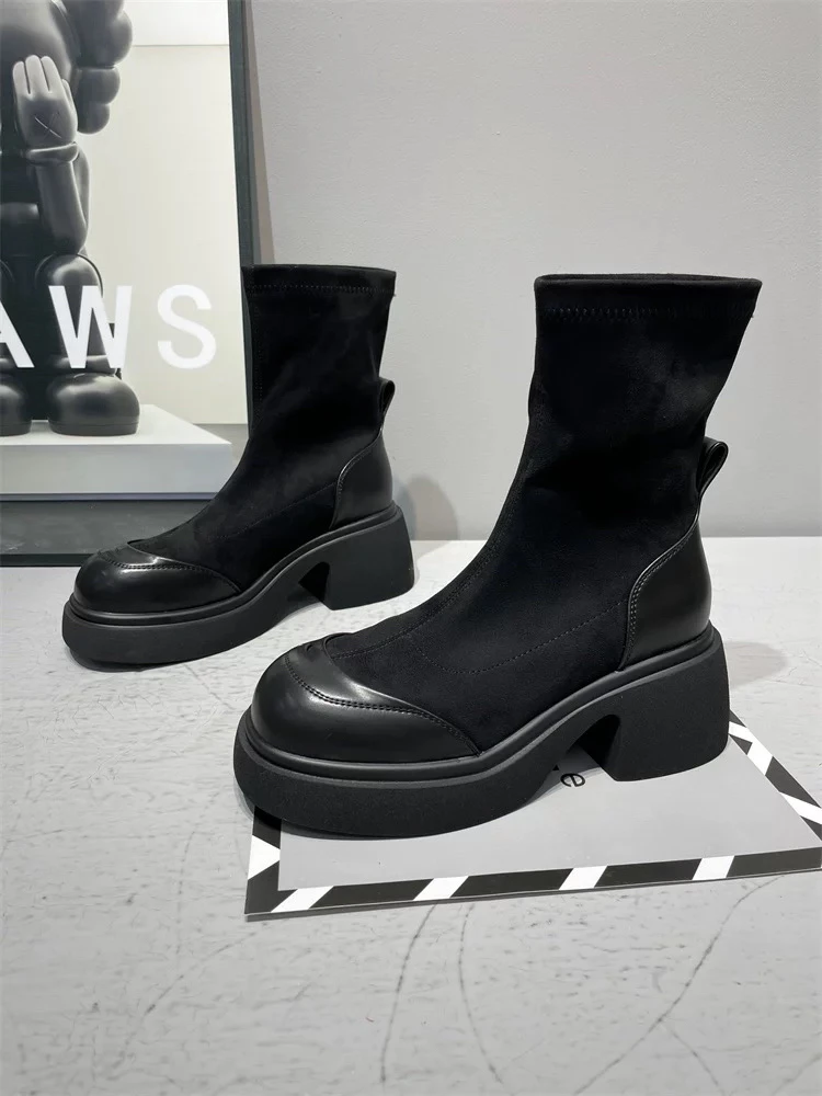 SUSU 欧美风街头松糕厚底靴高跟瘦瘦靴 8689-52(四左8)