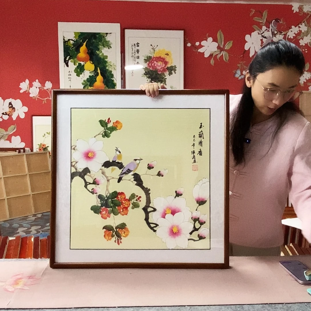 国画手写手绘带框包邮国画作品62✖️62