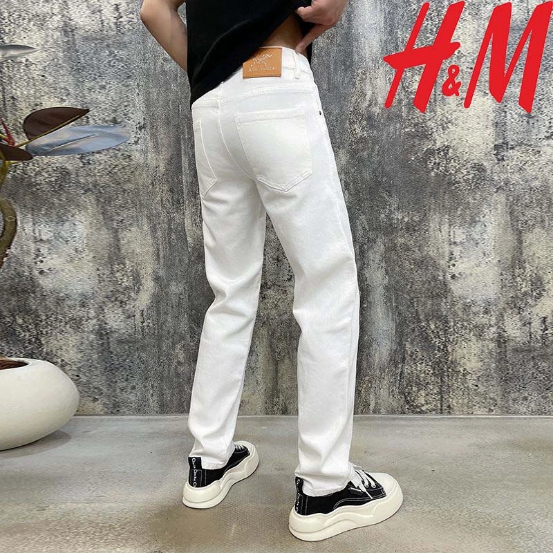 HM2025春夏季新款萧敬腾白色高端牛仔裤男士宽松百搭潮牌休闲长裤