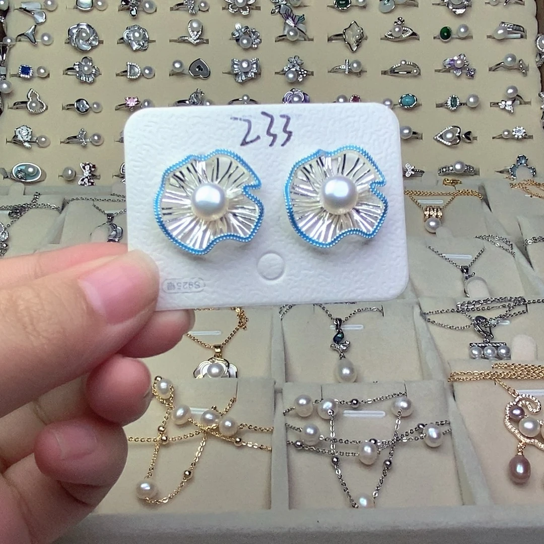 银S925镶嵌淡水珍珠耳饰