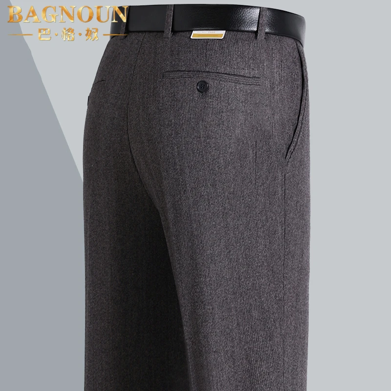巴格奴西裤男士秋冬季新款时尚高端羊毛厚款中年高腰宽松直筒长裤
