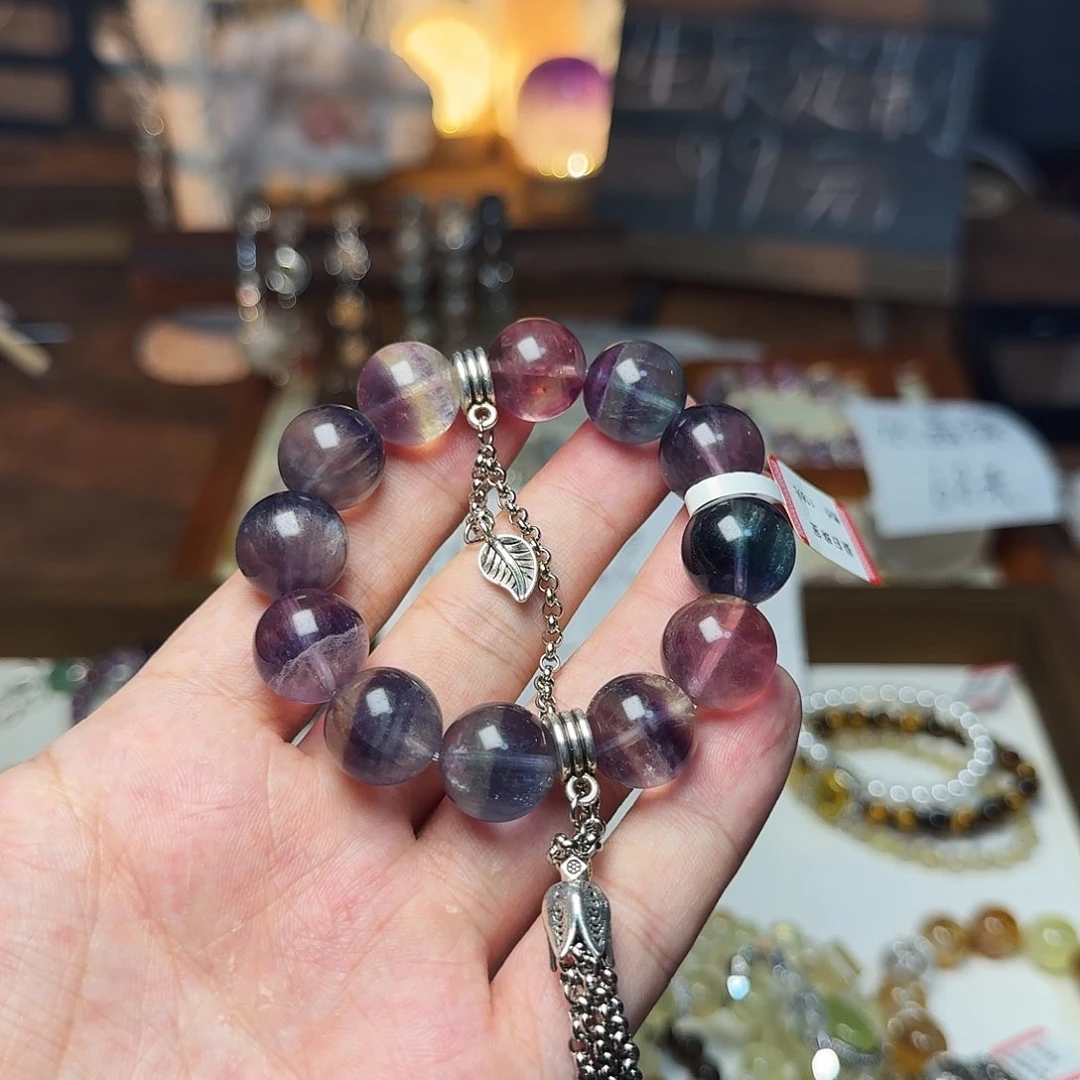 水晶手链合金烨*子天然萤石手串一条