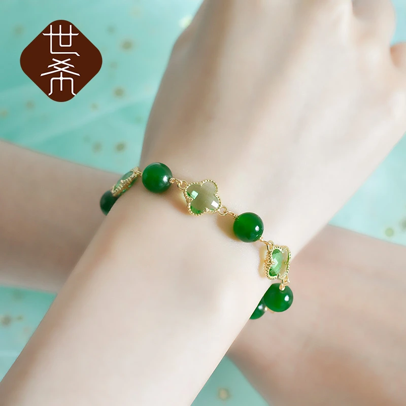 铜合金手链 绿色四叶草女ins学生森系小众设计感网红显白新款