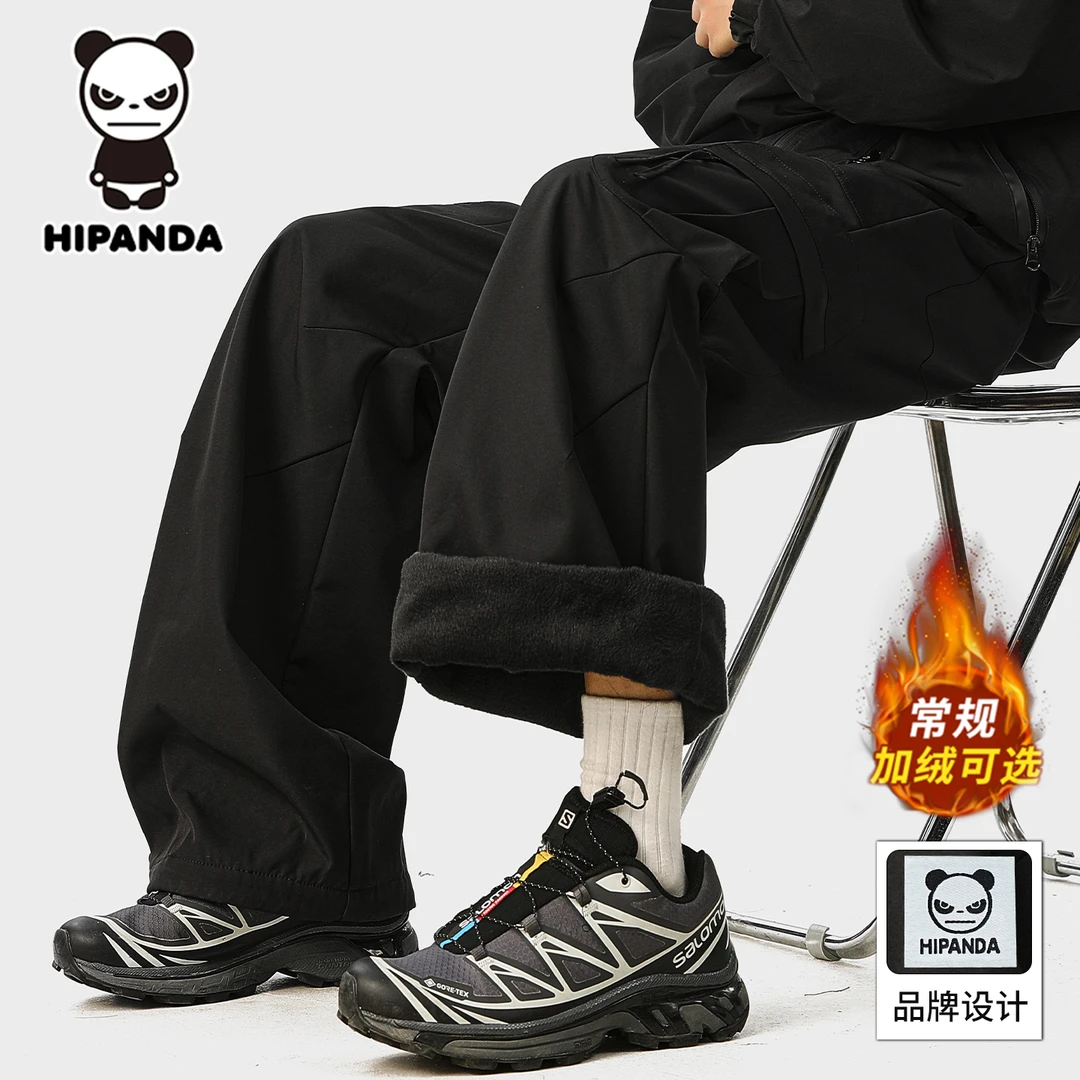 HIPANDA 美式潮流加绒保暖休闲裤男2025冬季宽松直筒阔腿工装长裤