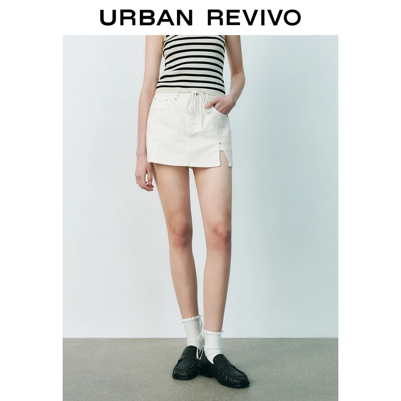 UR2025春季新款女装欧若风时髦系带裙裤造型牛仔短裤UYU850042