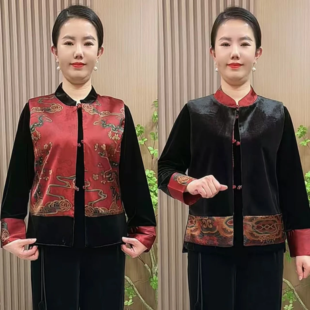 927妈妈春装两面穿国风马甲套装中老年女装新中式坎肩小衫两件套