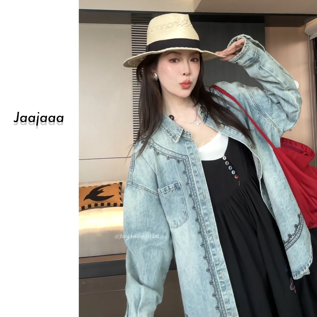 Jaajaaa博莱特头条 设计感复古花纹宽松百搭牛仔外套/XAEG