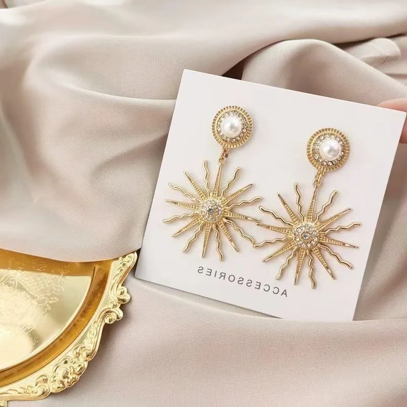 法式银针太阳花金属耳环耳钉2025新款爆款高级感