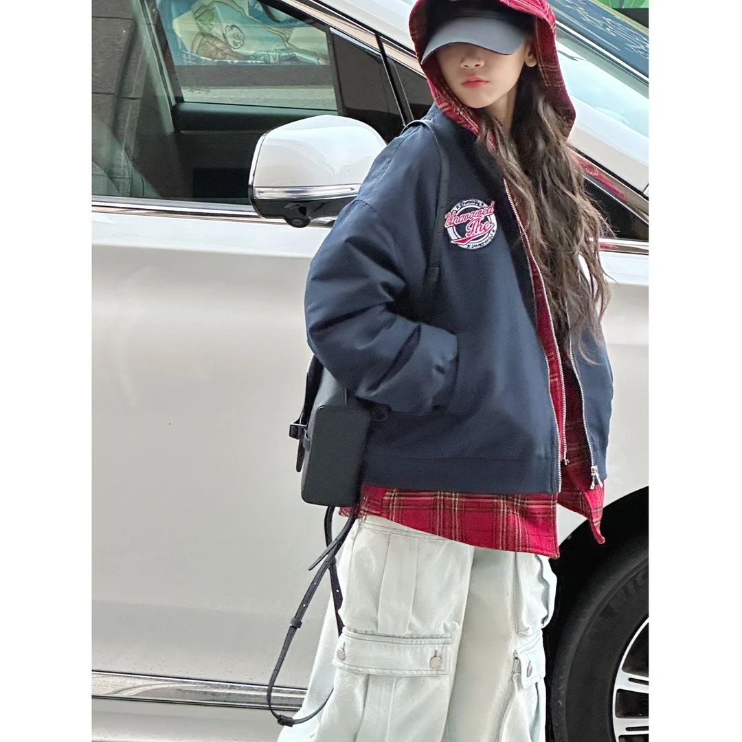 K30038孙小美假两件女童夹棉加厚外套2025新款秋冬装儿童连帽上衣