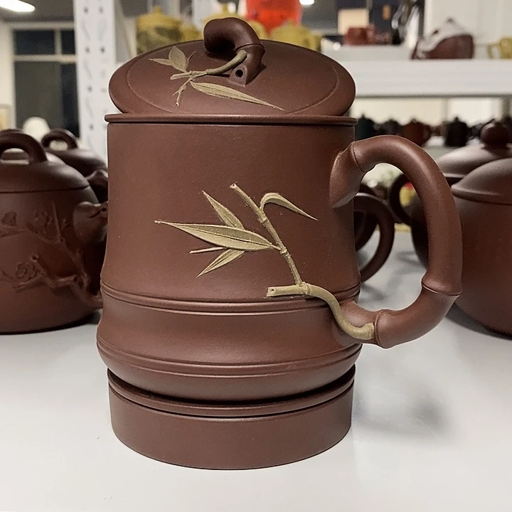 茶杯紫砂精工竹节五件套