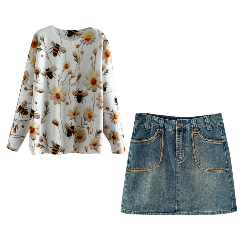 气质花朵印花上衣2025秋季新款时尚套装女名媛高端半身裙两件套潮