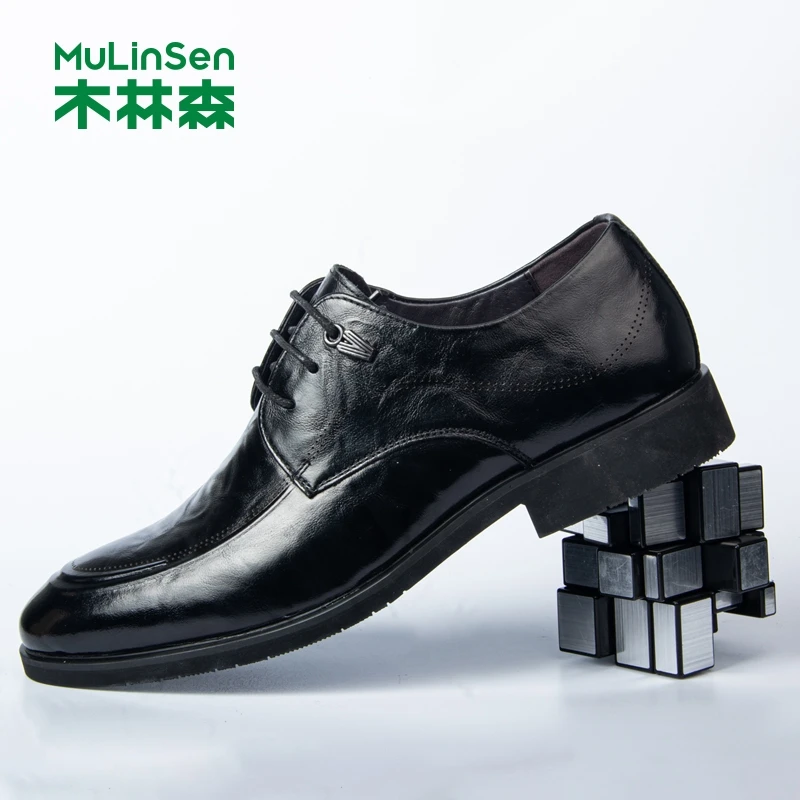 木林森新款尖头休闲皮鞋男士春季真皮休闲鞋皮鞋休闲鞋单鞋透气