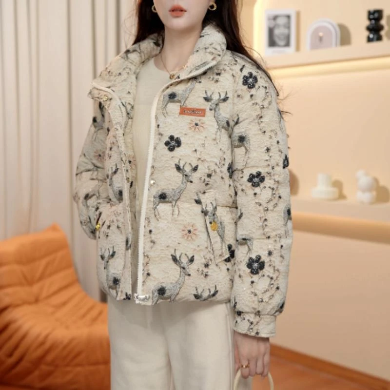 新款冬季棉服时尚百搭减龄显瘦棉衣外套F拉链立领小鹿款棉袄女装