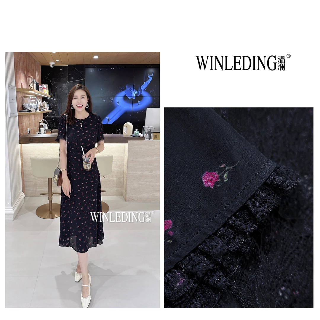 【温澜服饰】圆领碎花后背蕾丝连衣裙50704