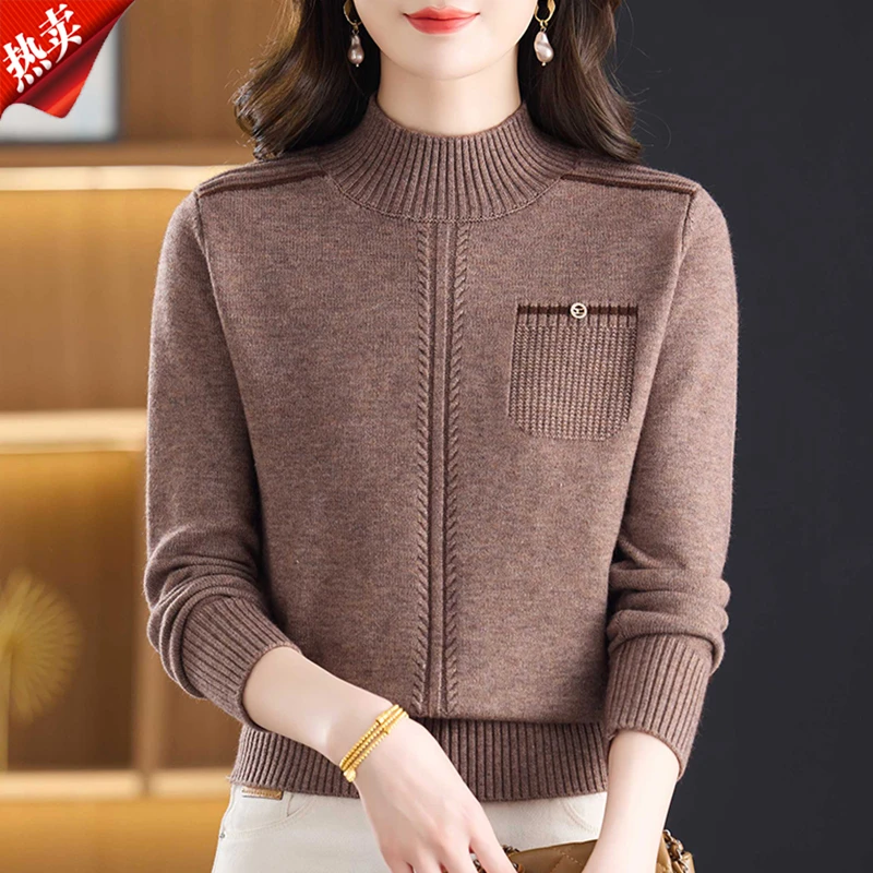 【原版正品】羊毛衫女半高领套头毛衣女秋冬新款针织打底针织衫