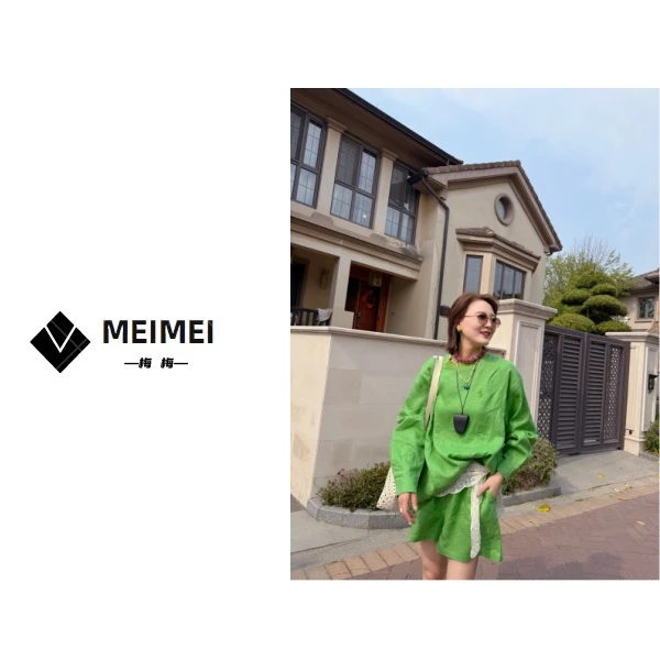 XMM【绿色亚麻套装】时尚百搭潮流显瘦洋气宽松休闲夏季简约GZT7856