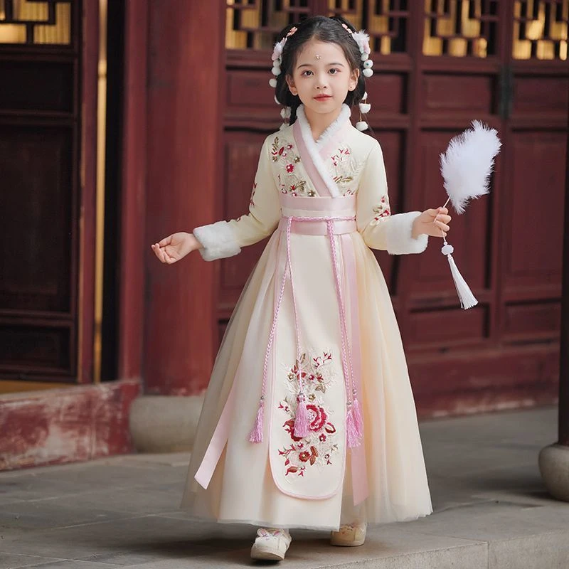 儿童民族服拜年服女童汉服中国风裙冬款装唐装宝宝新年服冬季加绒