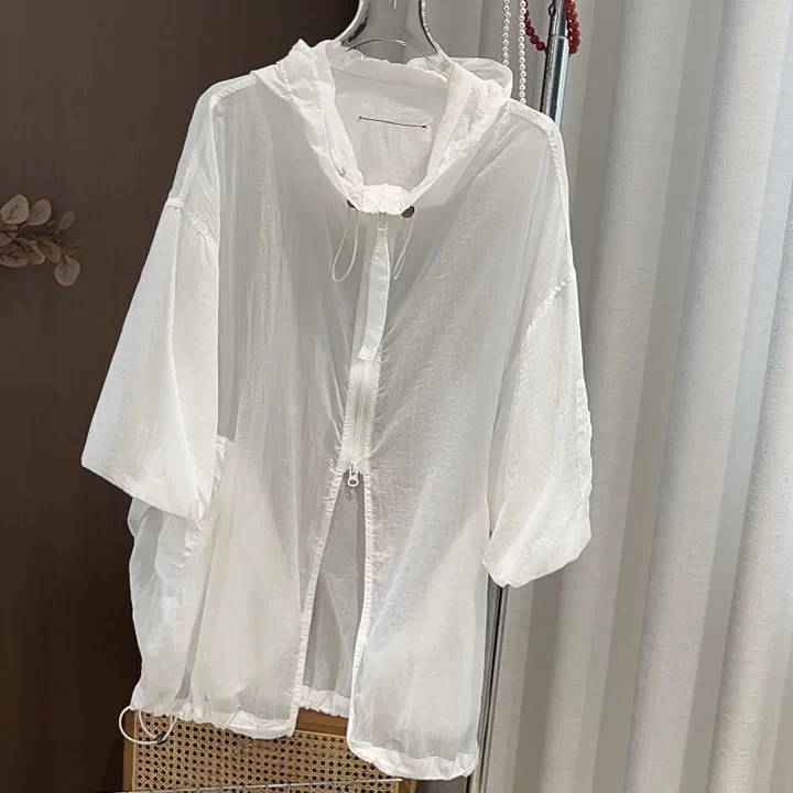 【西單會馆】韩版时尚休闲宽松连帽半袖高品质洋气轻薄百搭外搭