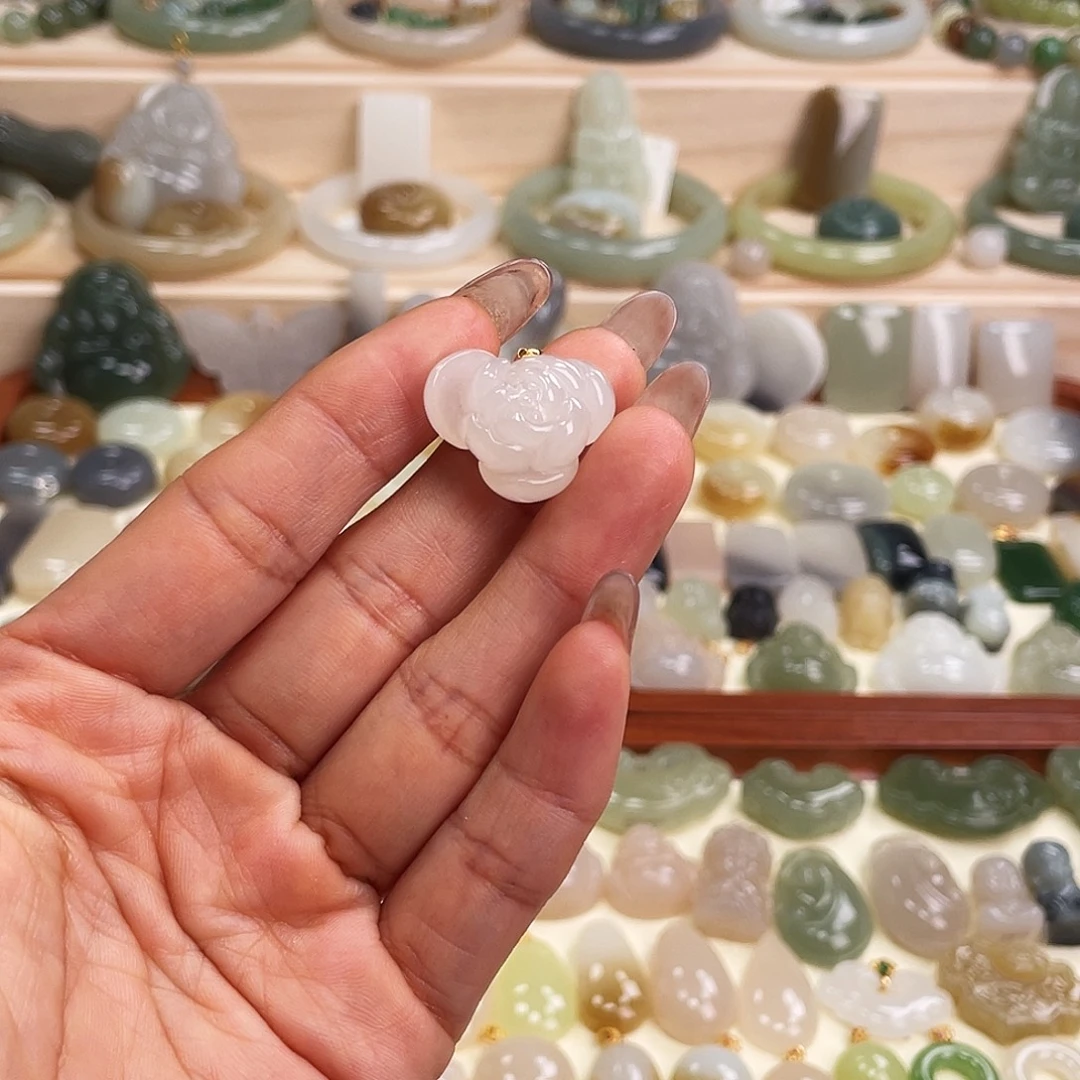 和田玉18K金镶嵌吊坠(不含链)