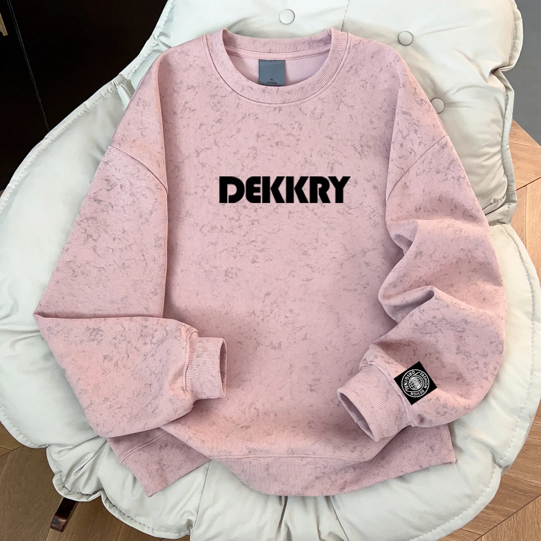 美式秋冬字母印花慵懒风卫衣男女款街头粉色蜡染炸街圆领套头上衣