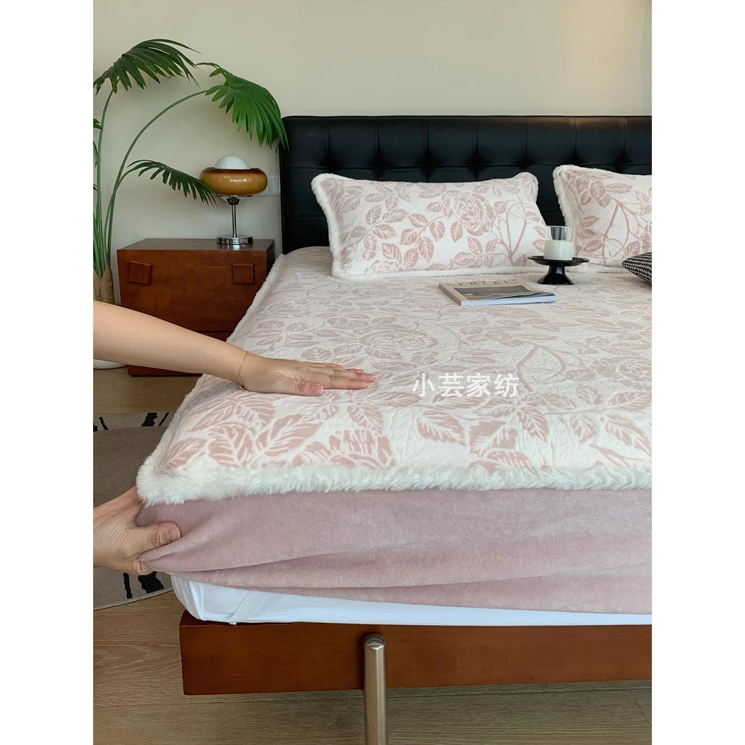 雅鹿优选【专柜同款】冬季A类加厚保暖绗缝牛奶绒床笠床套床罩保护