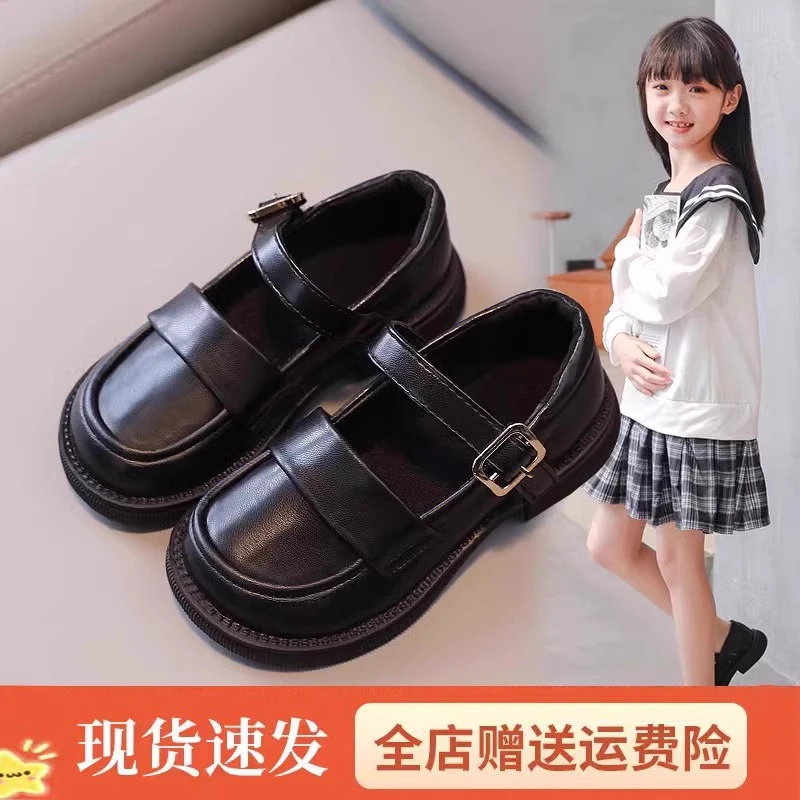 ABC女童黑色小皮鞋2025新款春秋儿童英伦风校鞋乐福鞋软底公主鞋