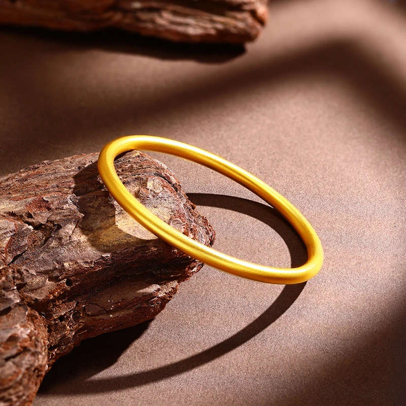 足银手镯 足银999.9古法磨砂回形素国实心手镯经典传承情侣送礼盒