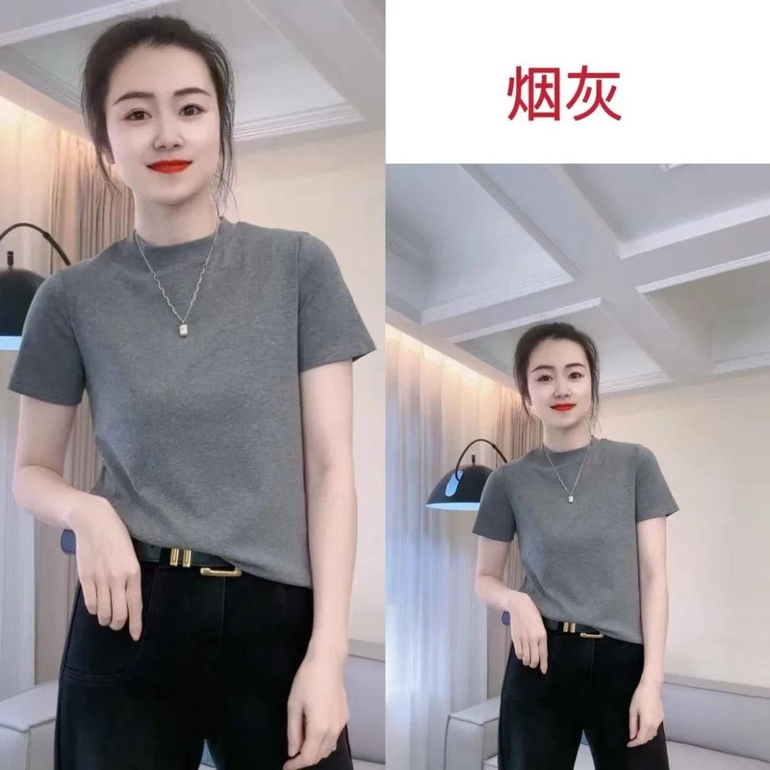 2025新款早春圆领女士上衣百搭纯色修身显瘦时尚短袖休闲洋气