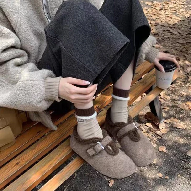 法式加绒厚底内增高勃肯鞋2025冬季新款丑萌憨憨全包毛毛博肯鞋女