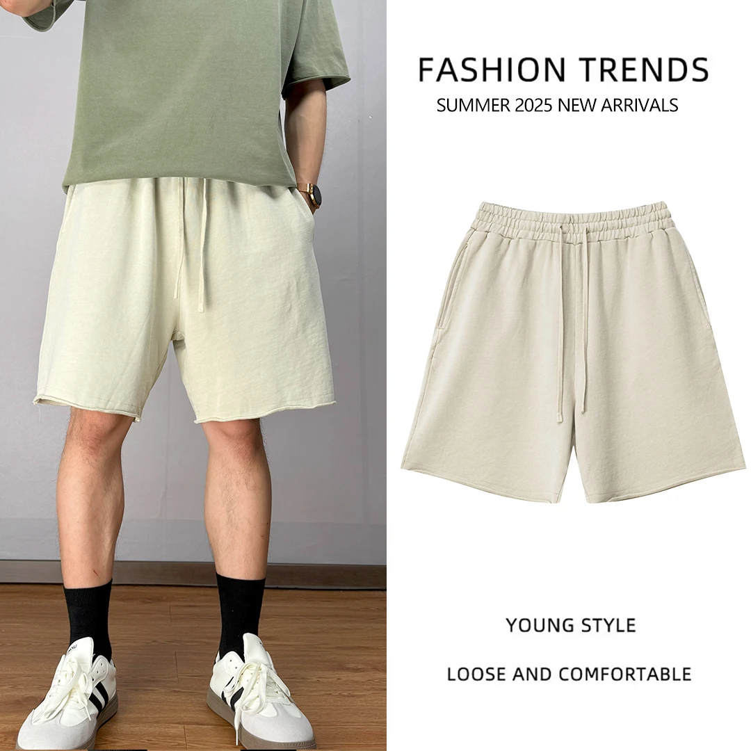 抽绳复古休闲潮牌阔腿五分短裤男女夏季ins宽松直筒水洗运动卫裤