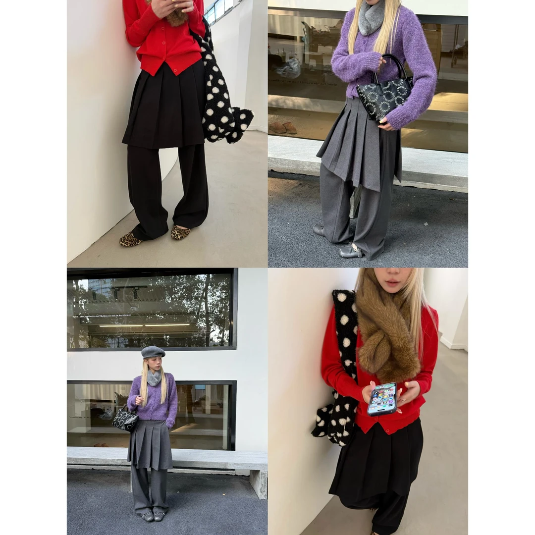 HELLOTANGO《独行者》秋冬韩系百褶垂感屁帘裙假两件休闲裤551112#