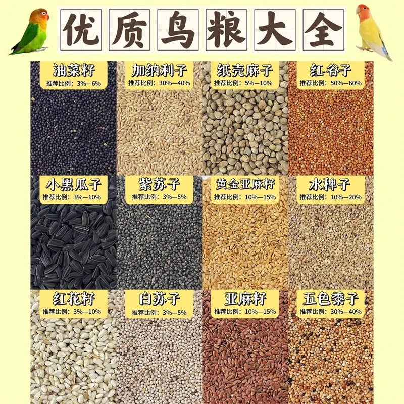 虎皮牡丹玄风鹦鹉种子粮饲料油葵加纳利子亚麻籽麻子黄谷子自配粮