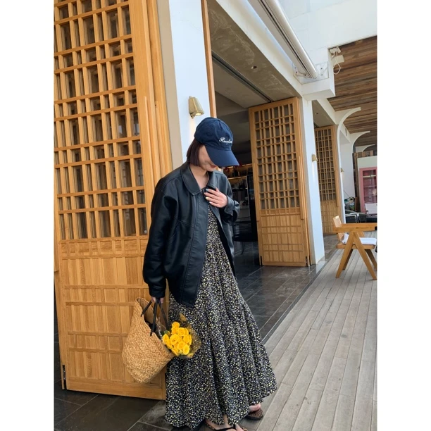 【欧尼专享】3309#黑色碎花吊带连衣裙夏季收腰显瘦v领长款裙大裙摆