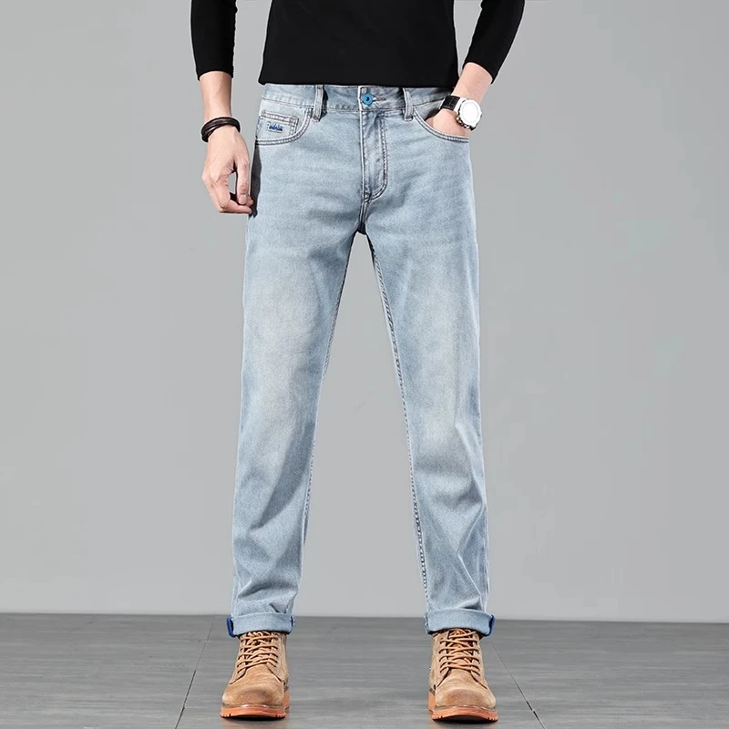 Cebrodz新款美式高级春夏男士休闲时尚百搭修身小直筒牛仔裤潮流