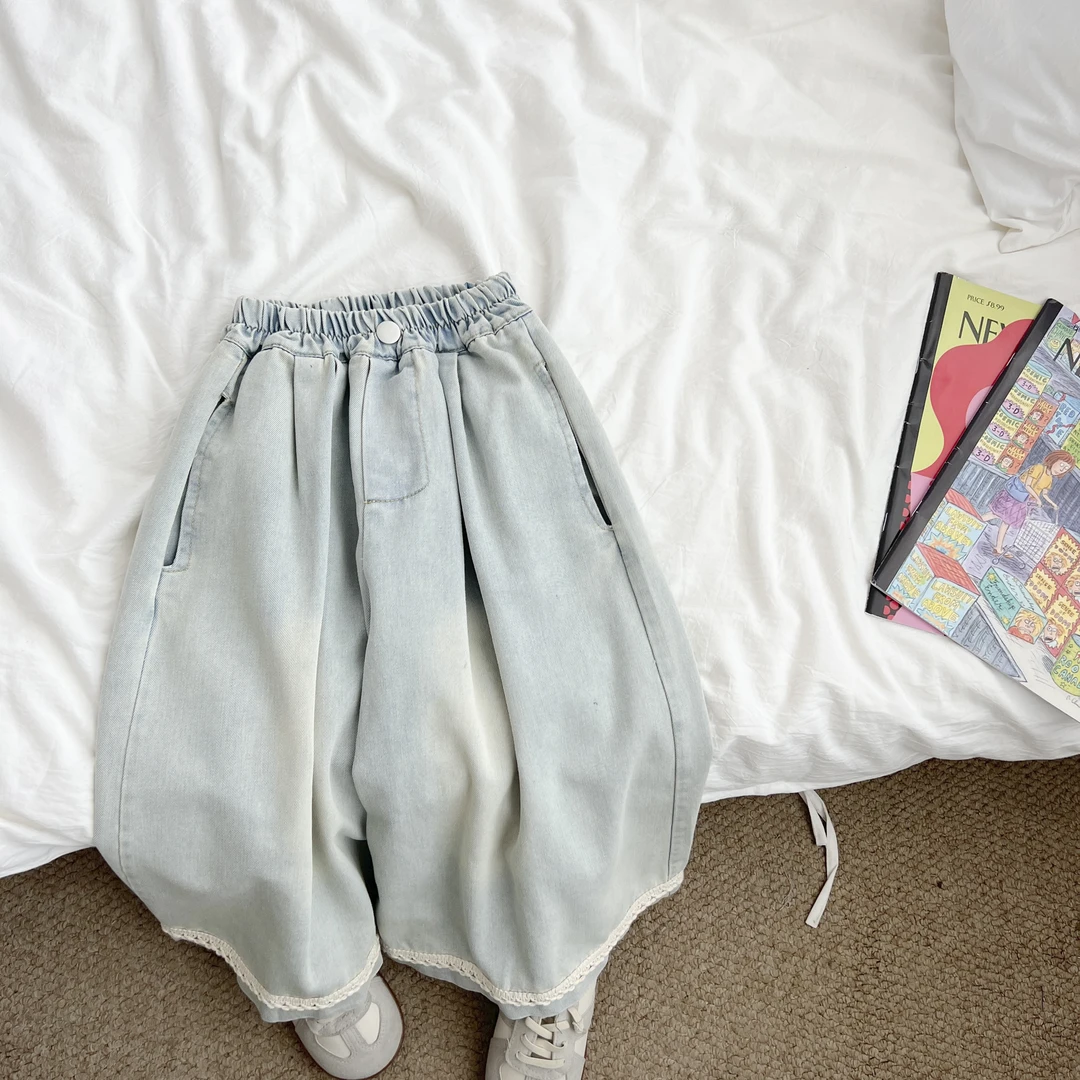 （现货）女童夏季牛仔七分裤薄款宽松裤子女孩休闲七分裤HLKXW50071