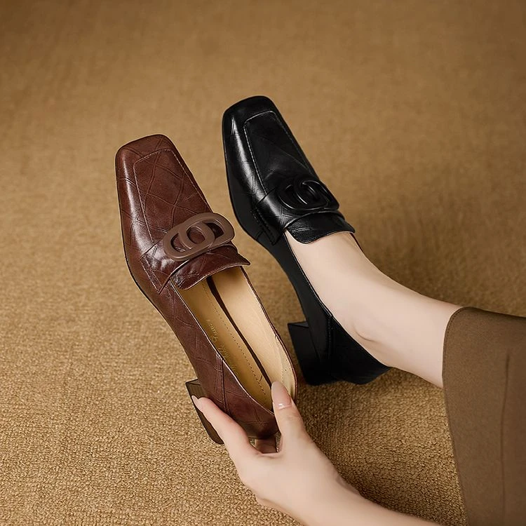 牛皮2025年春季中跟时尚百搭复古方头单鞋A681