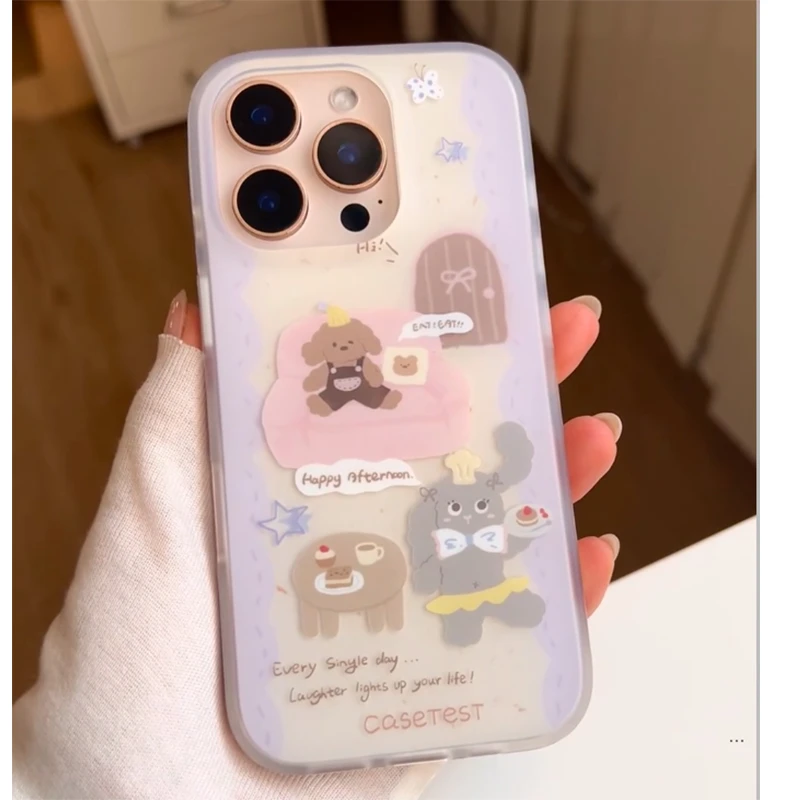 紫色小熊小兔适用16/15iphone/14promax高级手机壳12/13双层imd女