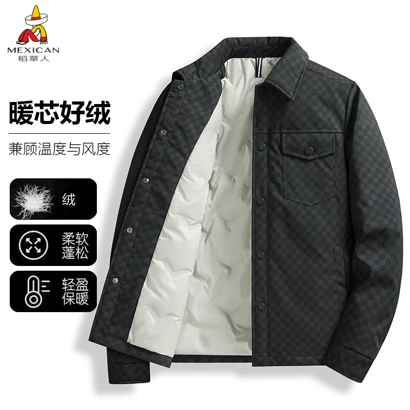 Mexican/稻草人加厚防寒男装短款保暖男士冬装保暖翻领夹克羽绒服