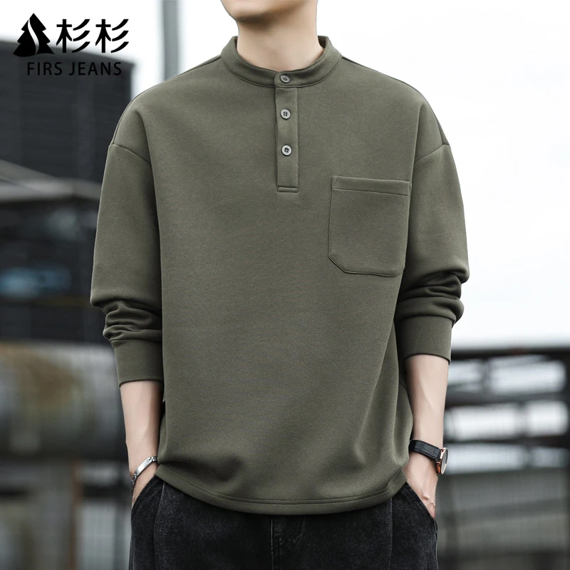 FIRS JEANS杉杉长袖卫衣男款时尚韩版T恤秋季休闲纯色圆领上衣男
