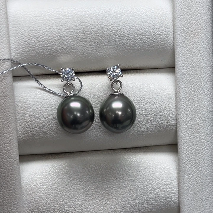 耳饰海水珍珠银S925镶嵌大溪地9-10mm49