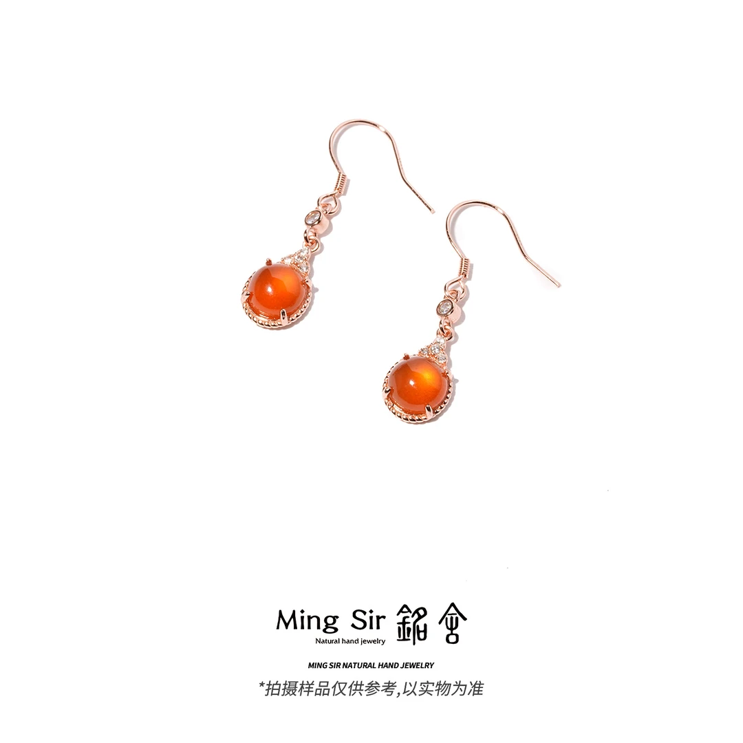 【铭舍 】天然南红玛瑙冰红樱桃红蛋面S925银镶嵌扭绳纹款-120149