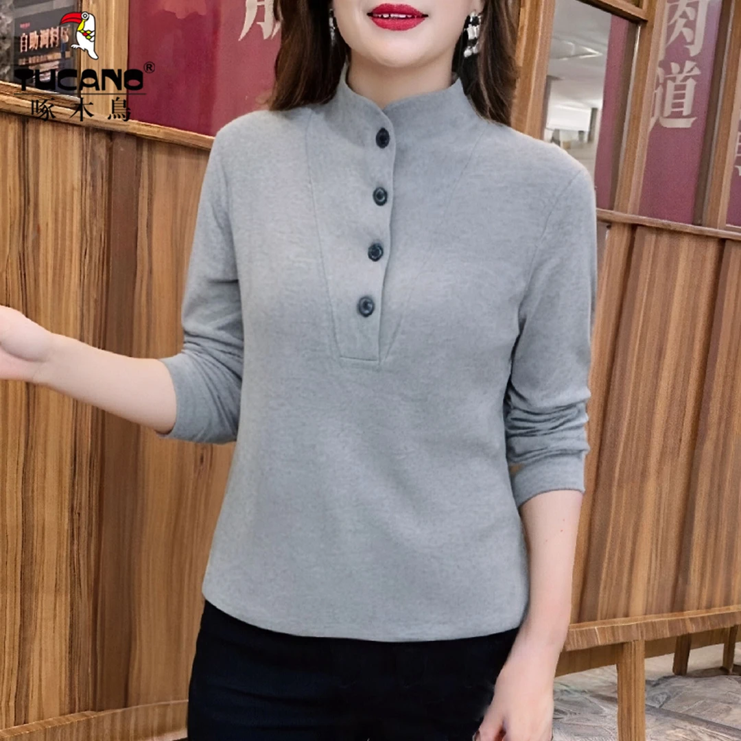 啄木鸟2025秋冬新款女士德绒打底衫气质妈妈洋气显瘦宽松保暖上衣