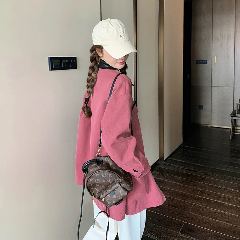 日系工装撞色翻领拼接外套女春秋设计感小众宽松甜酷休闲开衫夹克