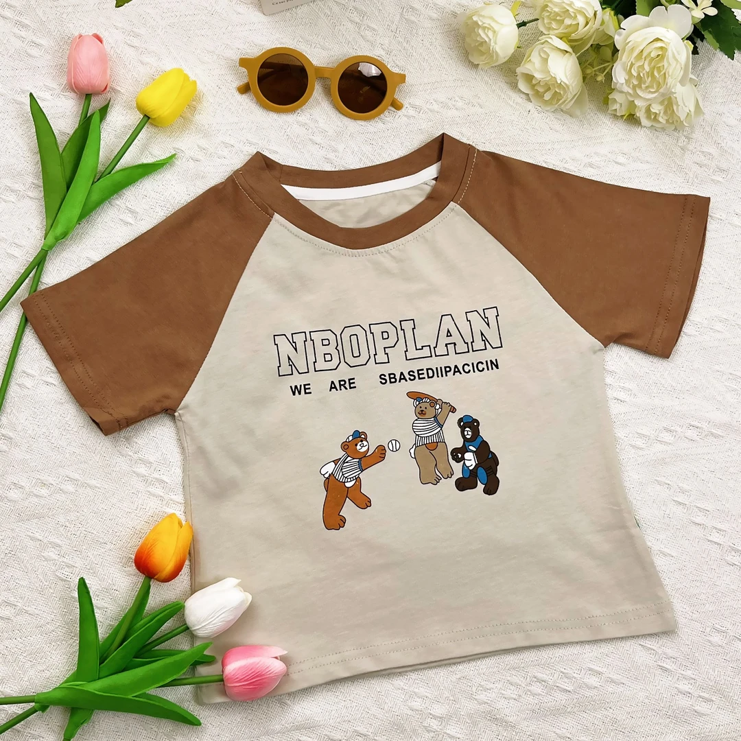 新款儿童可爱亮片立体闪光t恤撞色韩版插肩短袖